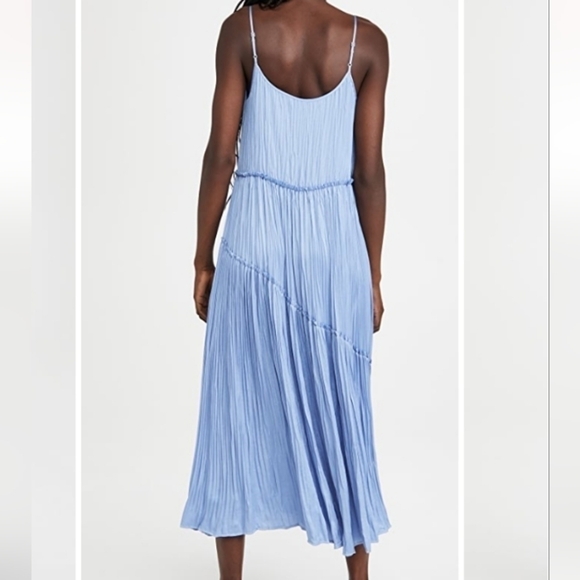 Vince Tiered Asymmetric Midi Satin Dress In Blue - Picture 3 of 12